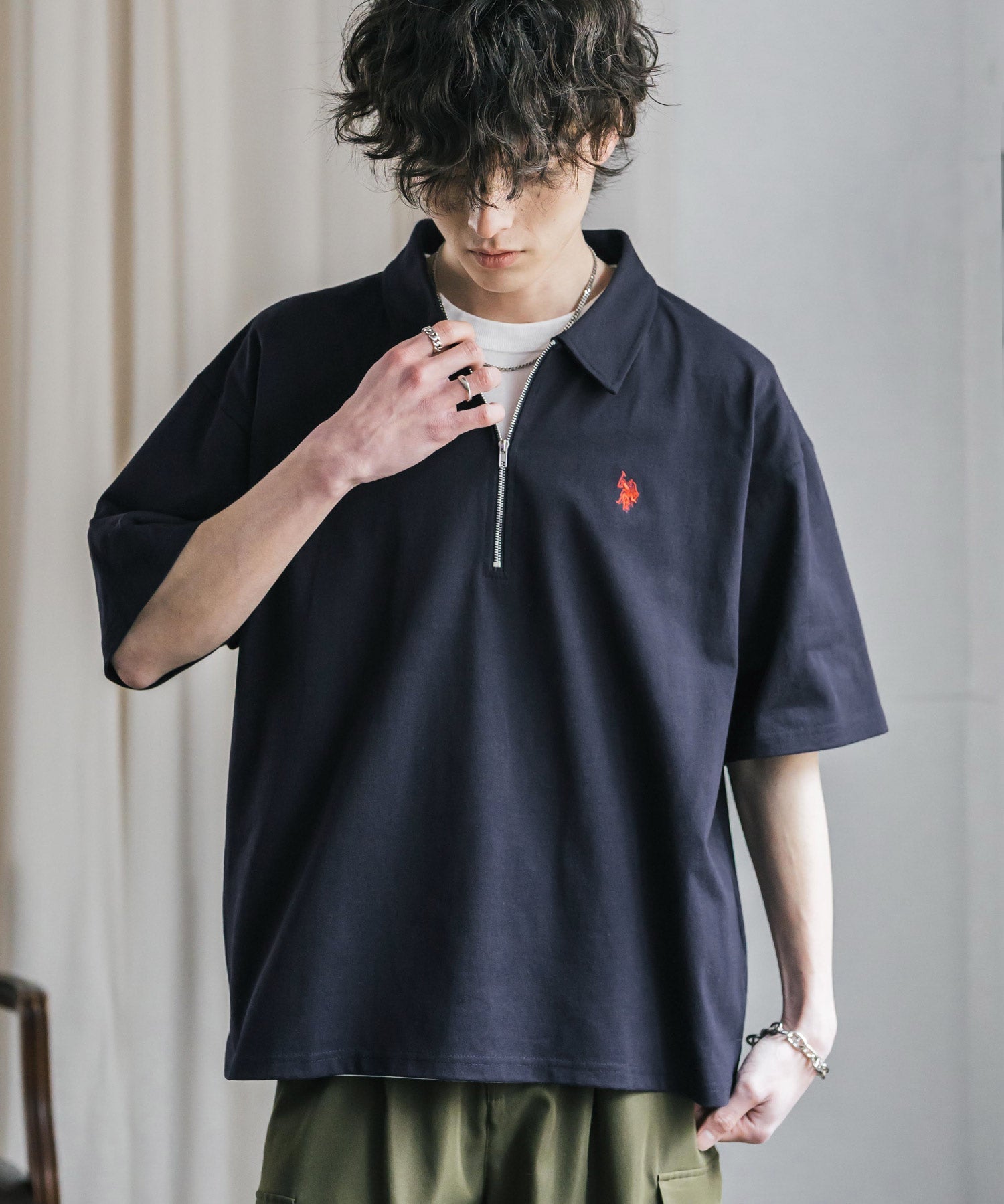 U.S. POLO ASSN. / 半拉鍊刺繡短袖 Polo 衫