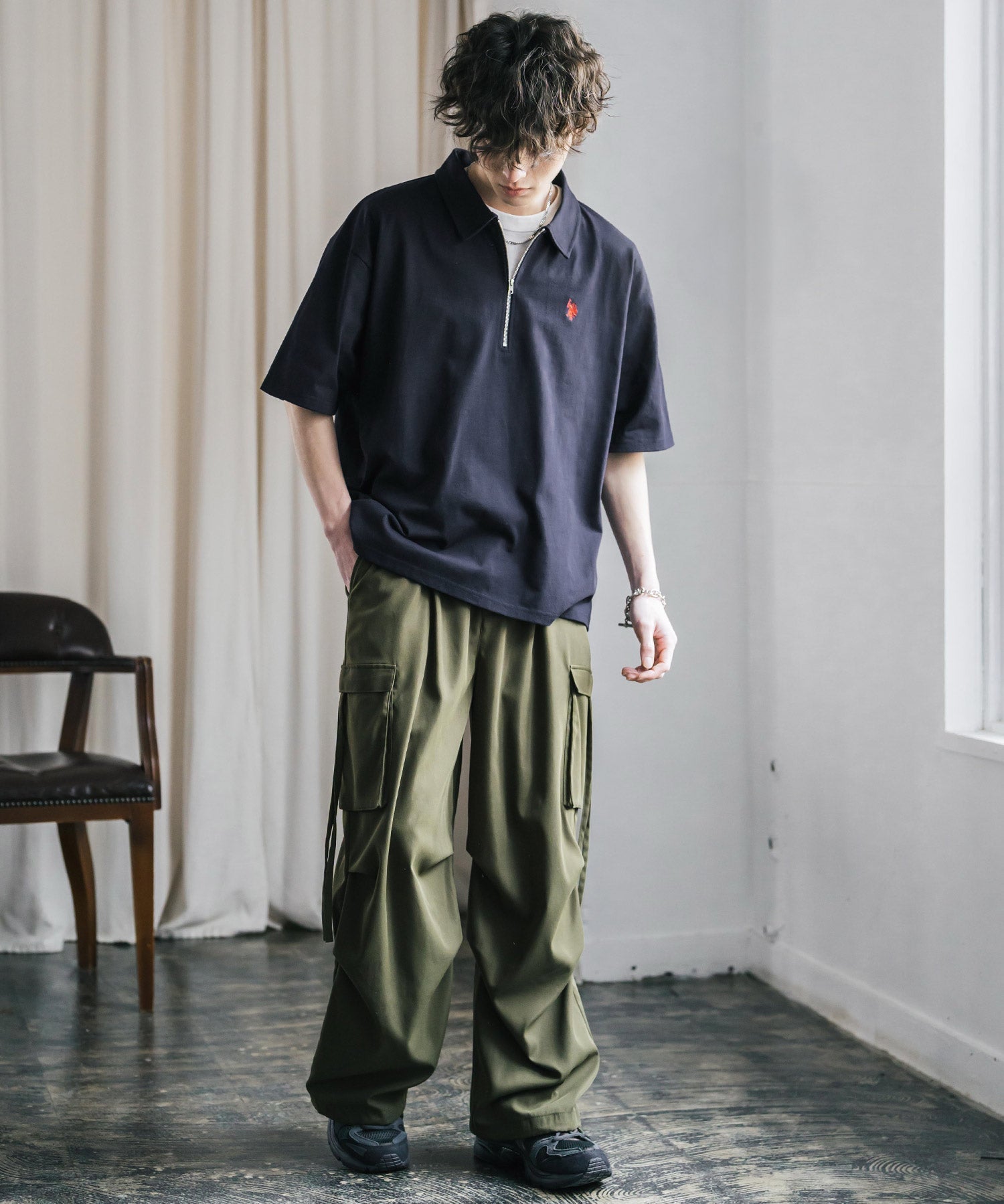 U.S. POLO ASSN. / 半拉鍊刺繡短袖 Polo 衫
