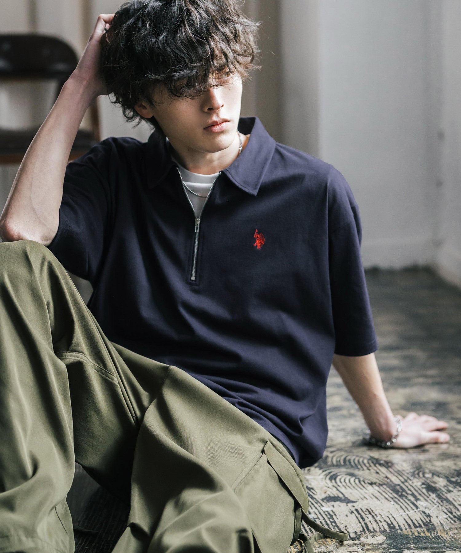 U.S. POLO ASSN. / 半拉鍊刺繡短袖 Polo 衫