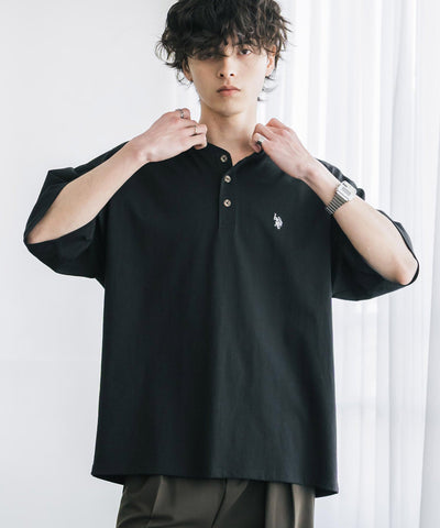 U.S. POLO ASSN. / 刺繡亨利領短袖T恤