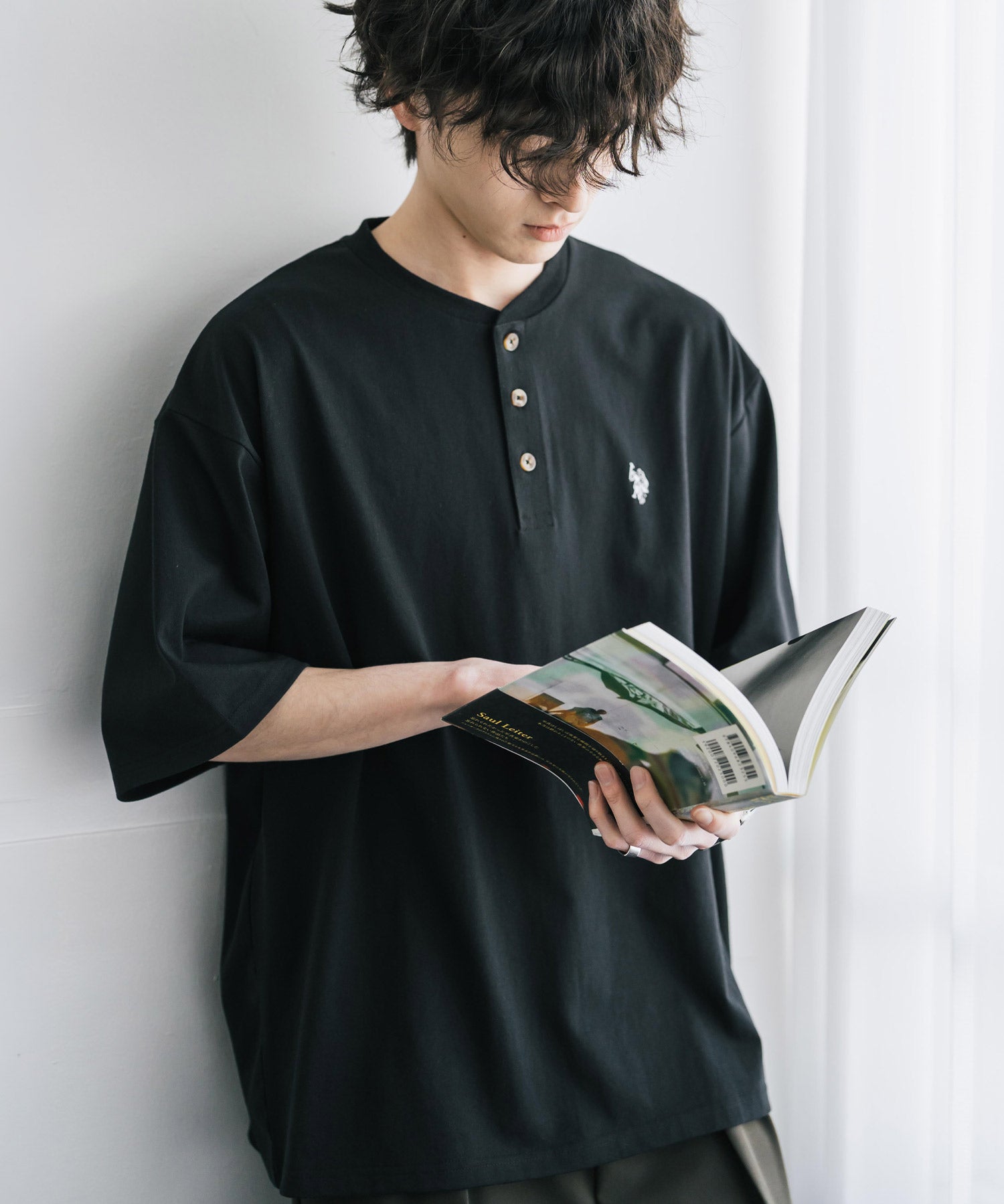 U.S. POLO ASSN. / 刺繡亨利領短袖T恤