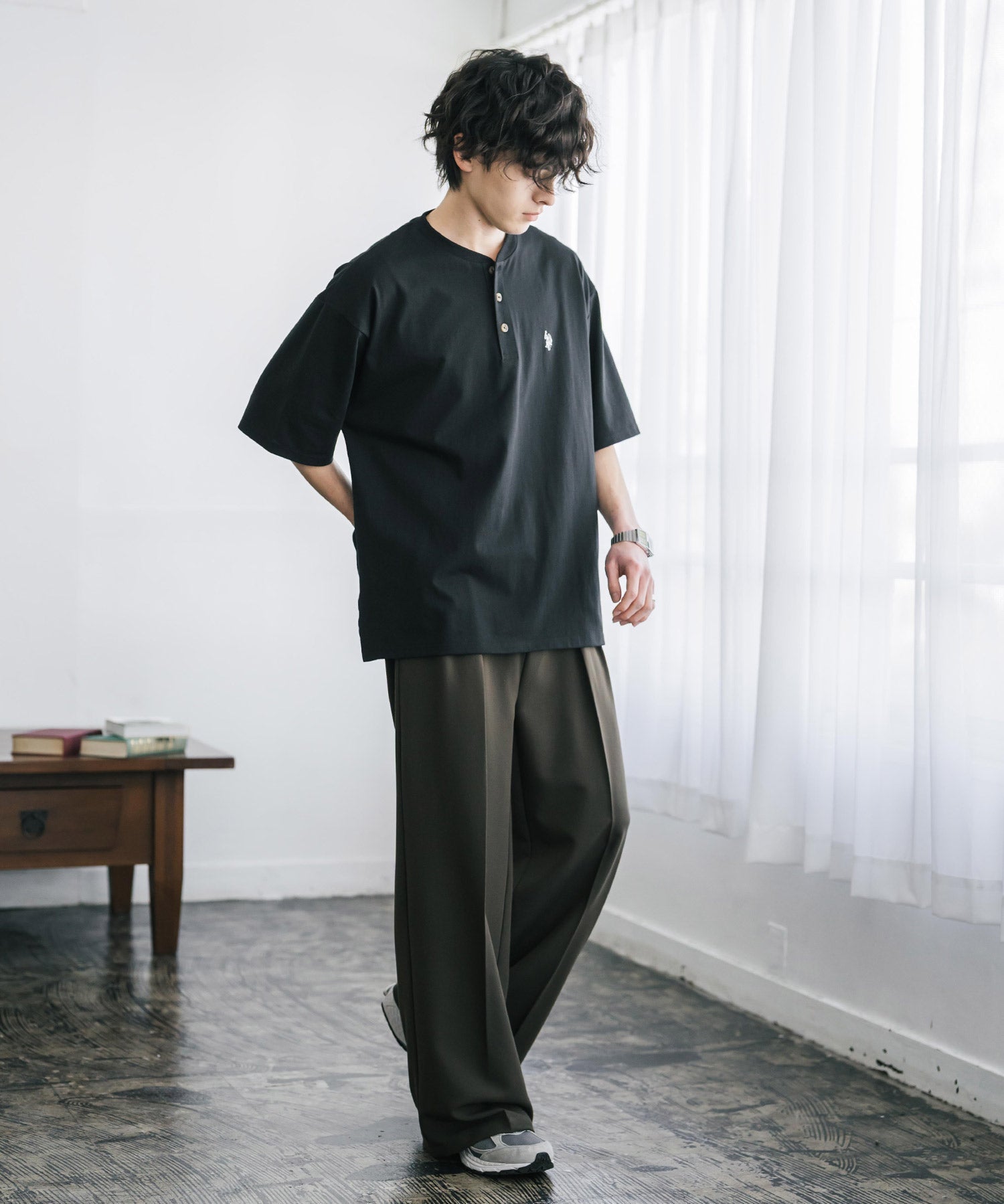U.S. POLO ASSN. / 刺繡亨利領短袖T恤