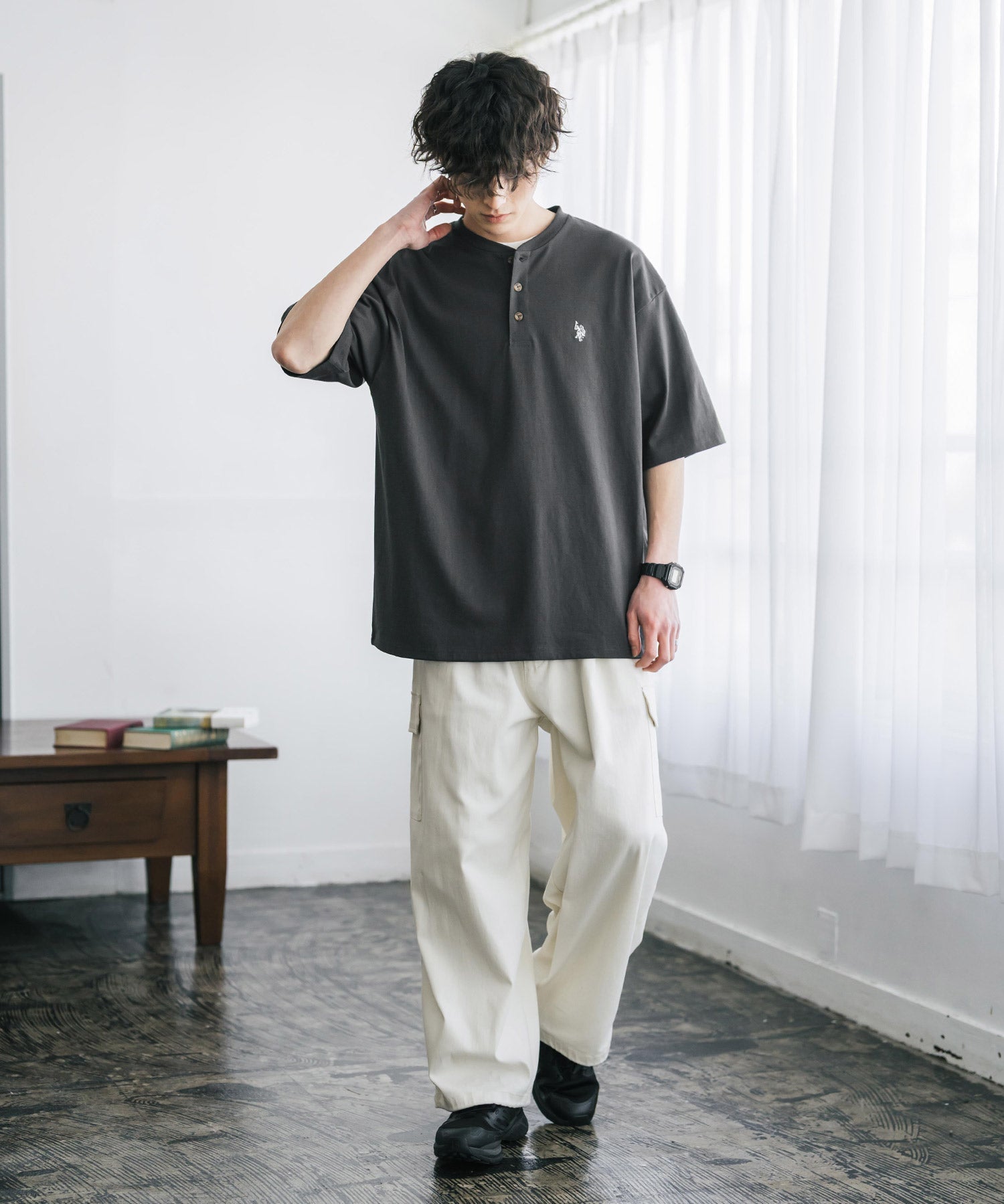 U.S. POLO ASSN. / 刺繡亨利領短袖T恤
