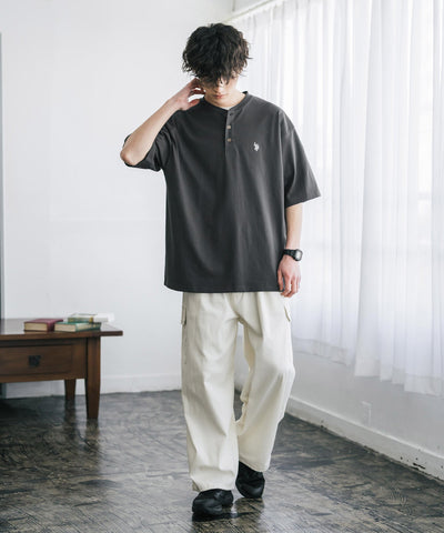 U.S. POLO ASSN. / 刺繡亨利領短袖T恤
