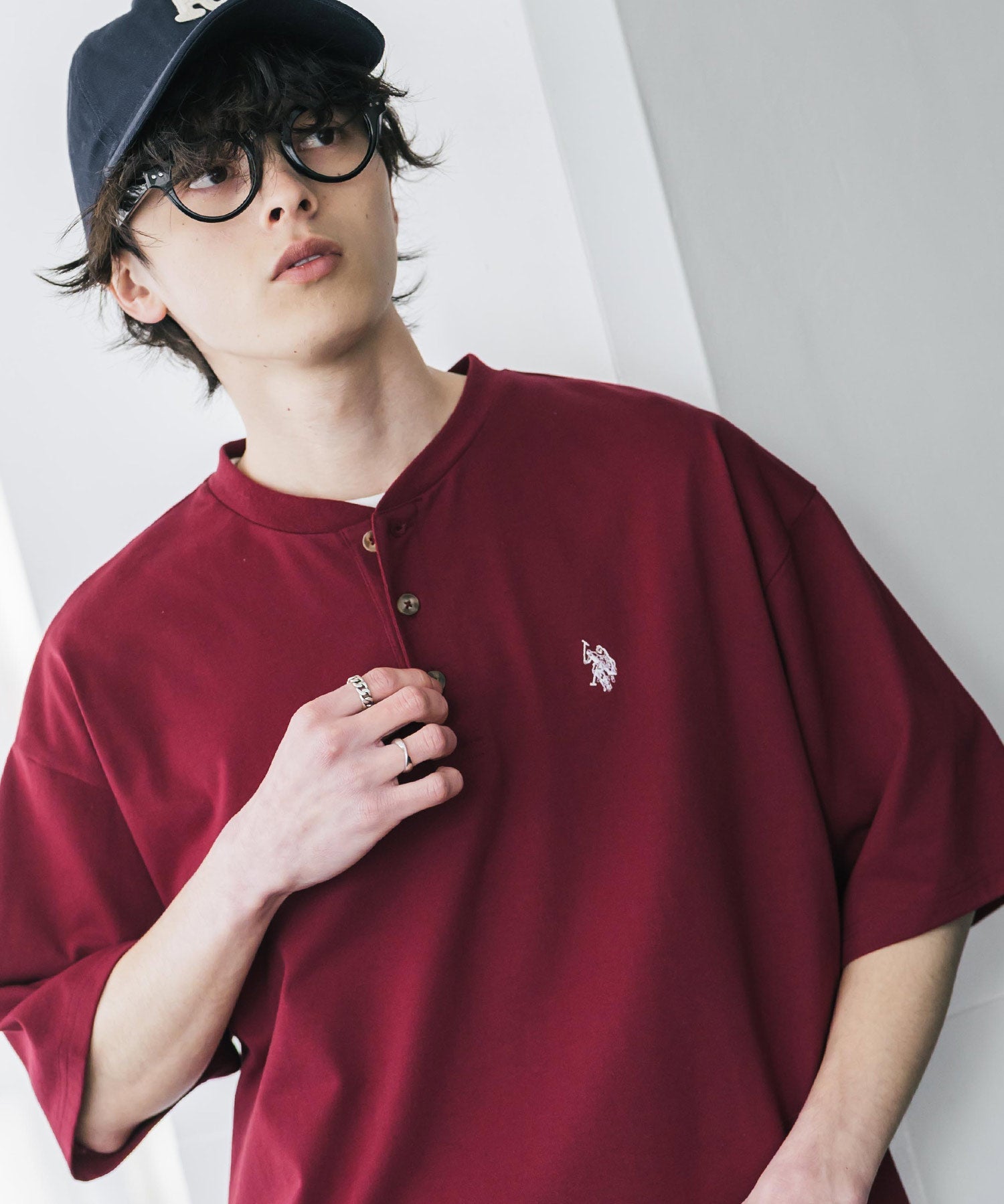 U.S. POLO ASSN. / 刺繡亨利領短袖T恤