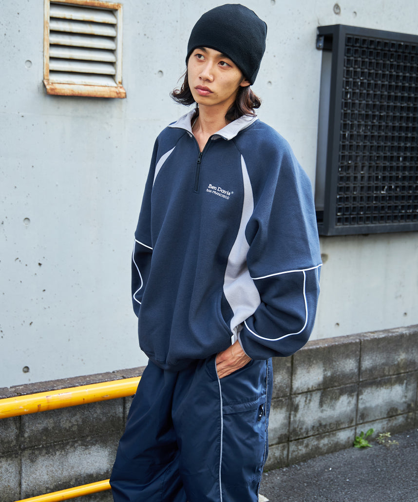 現貨供應，灰藍M，BEN DAVIS PIPING HALF ZIP SWEAT / Y2K立領衫