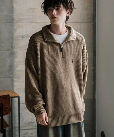 U.S. POLO ASSN.  / 寬鬆畦編刺繡 半拉鍊針織衫（日本聯名限定）