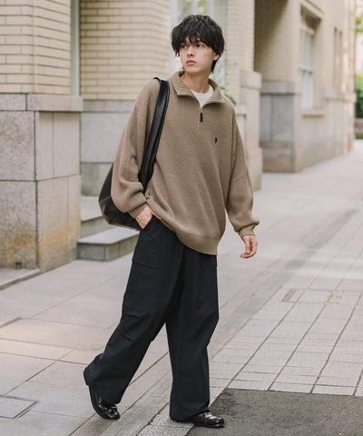 U.S. POLO ASSN.  / 寬鬆畦編刺繡 半拉鍊針織衫（日本聯名限定）