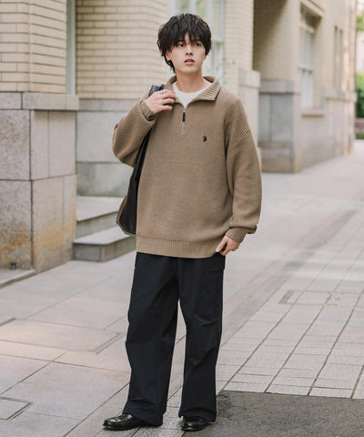U.S. POLO ASSN.  / 寬鬆畦編刺繡 半拉鍊針織衫（日本聯名限定）
