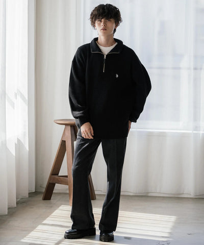 U.S. POLO ASSN.  / 寬鬆畦編刺繡 半拉鍊針織衫（日本聯名限定）