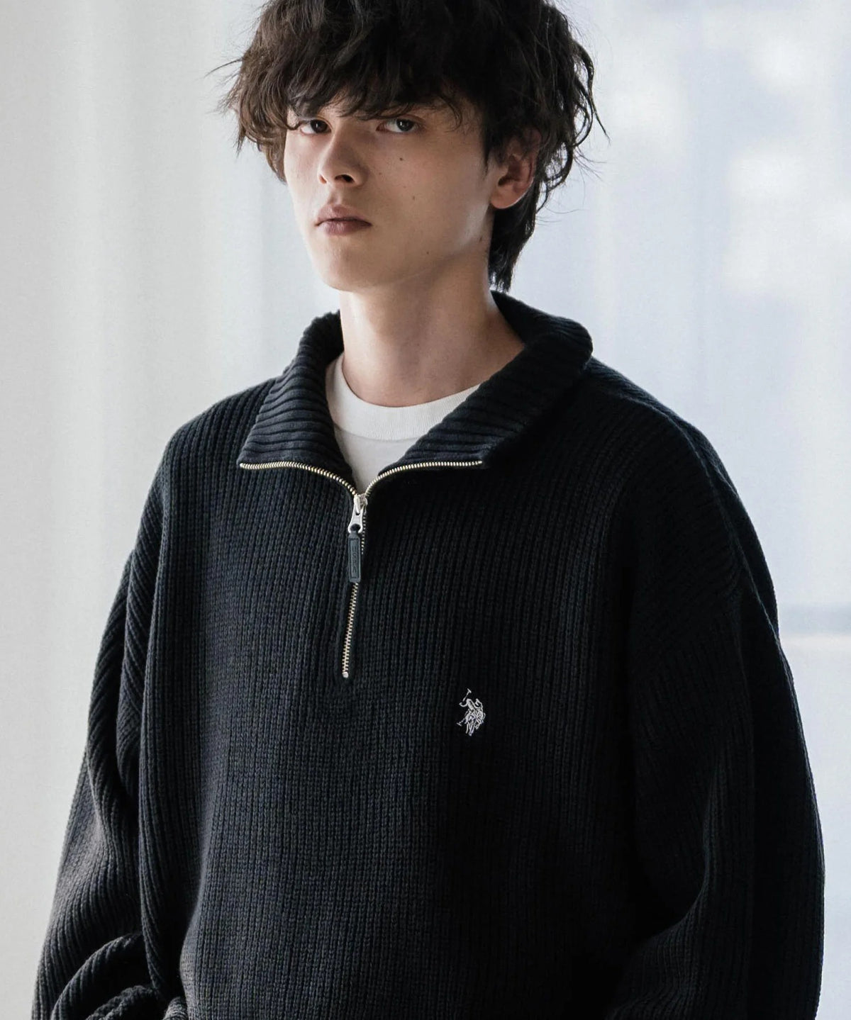 U.S. POLO ASSN.  / 寬鬆畦編刺繡 半拉鍊針織衫（日本聯名限定）
