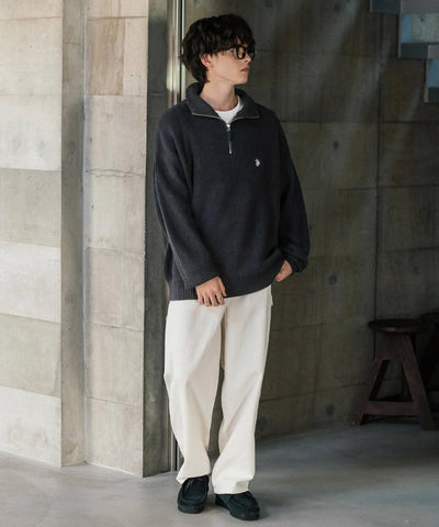U.S. POLO ASSN.  / 寬鬆畦編刺繡 半拉鍊針織衫（日本聯名限定）