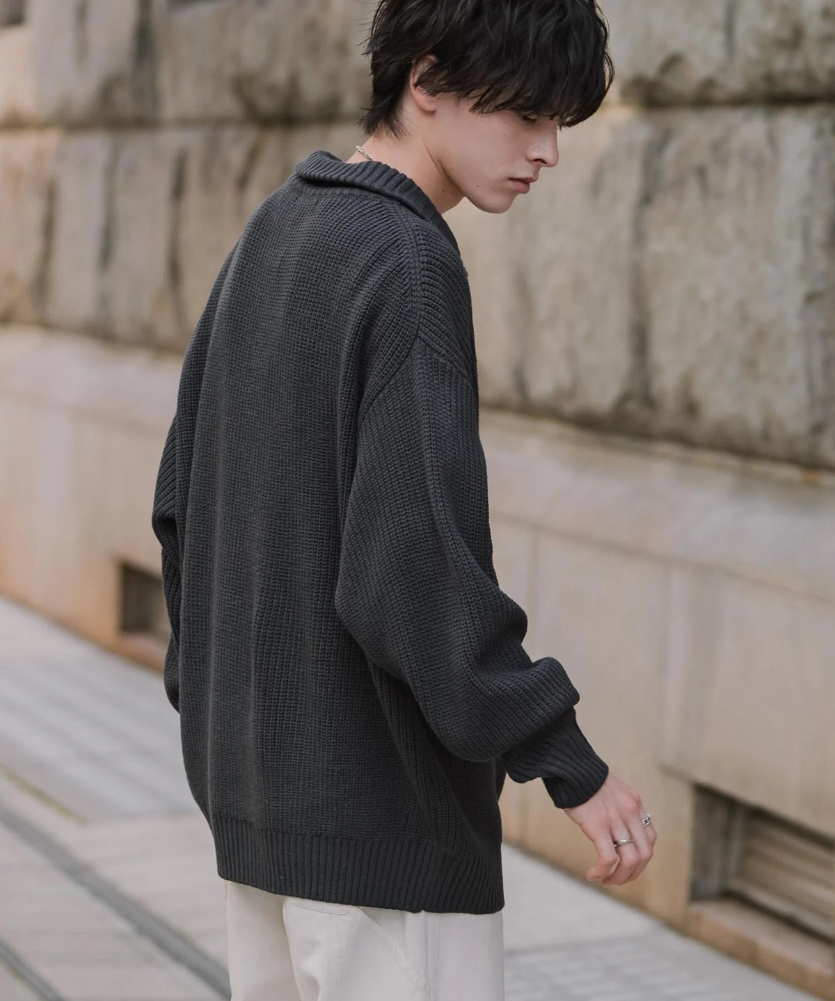 U.S. POLO ASSN.  / 寬鬆畦編刺繡 半拉鍊針織衫（日本聯名限定）