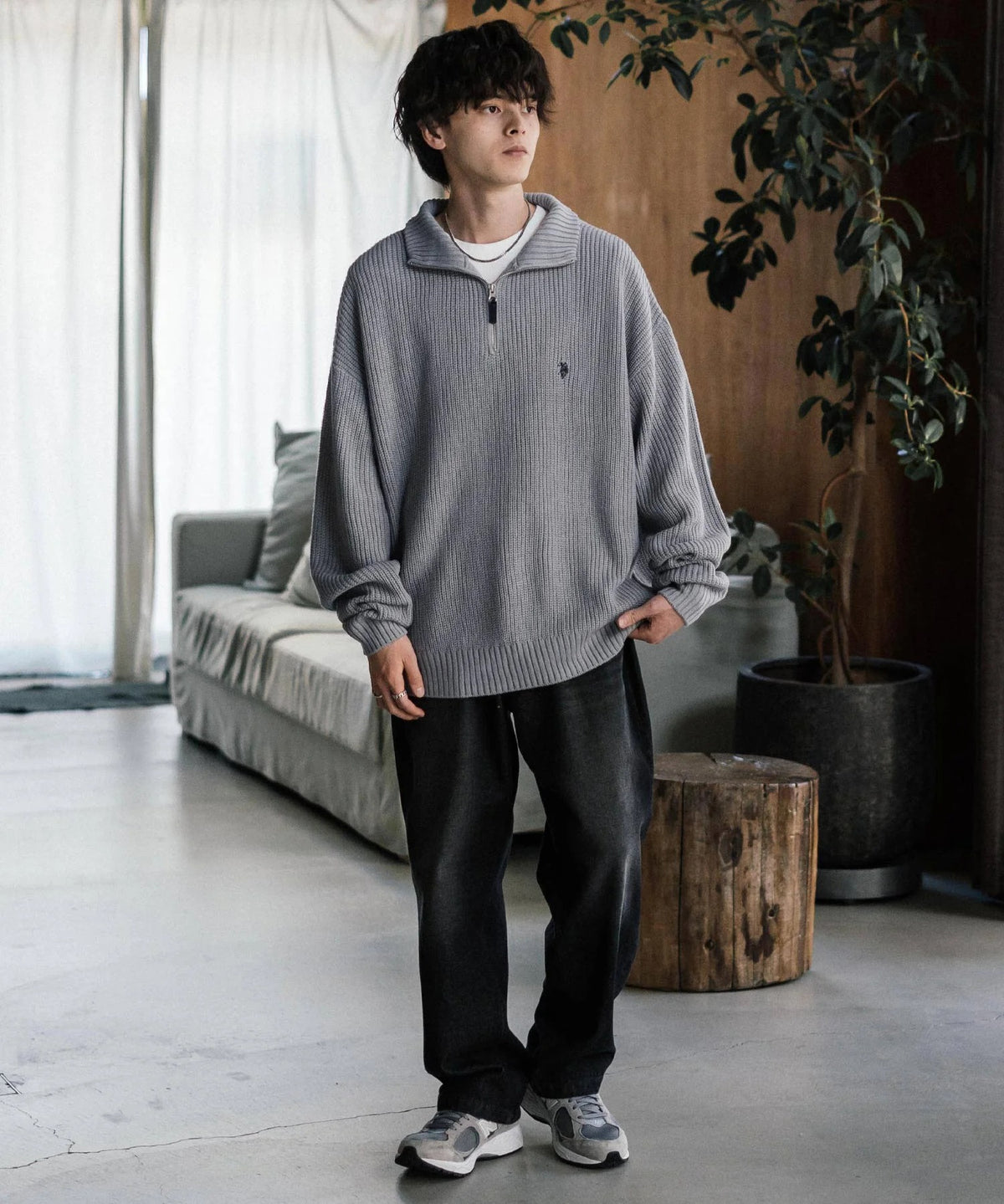 U.S. POLO ASSN.  / 寬鬆畦編刺繡 半拉鍊針織衫（日本聯名限定）
