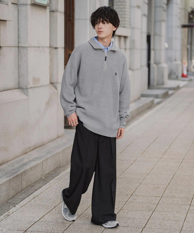 U.S. POLO ASSN.  / 寬鬆畦編刺繡 半拉鍊針織衫（日本聯名限定）