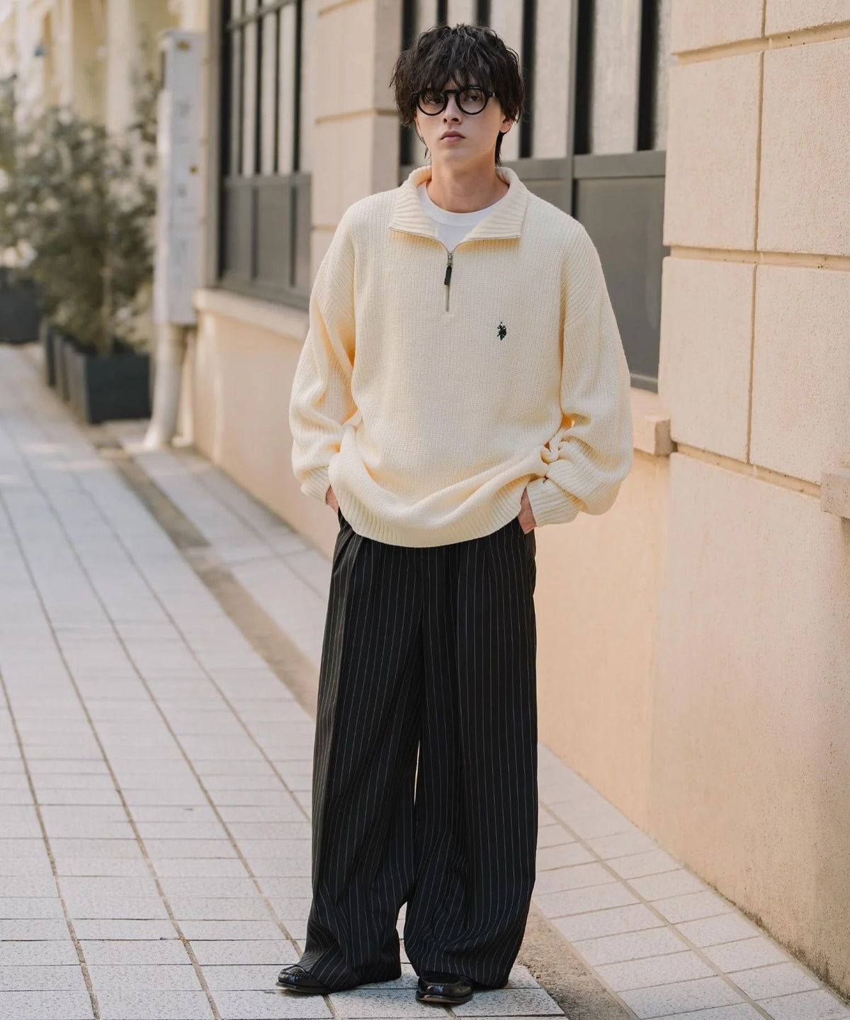 U.S. POLO ASSN.  / 寬鬆畦編刺繡 半拉鍊針織衫（日本聯名限定）