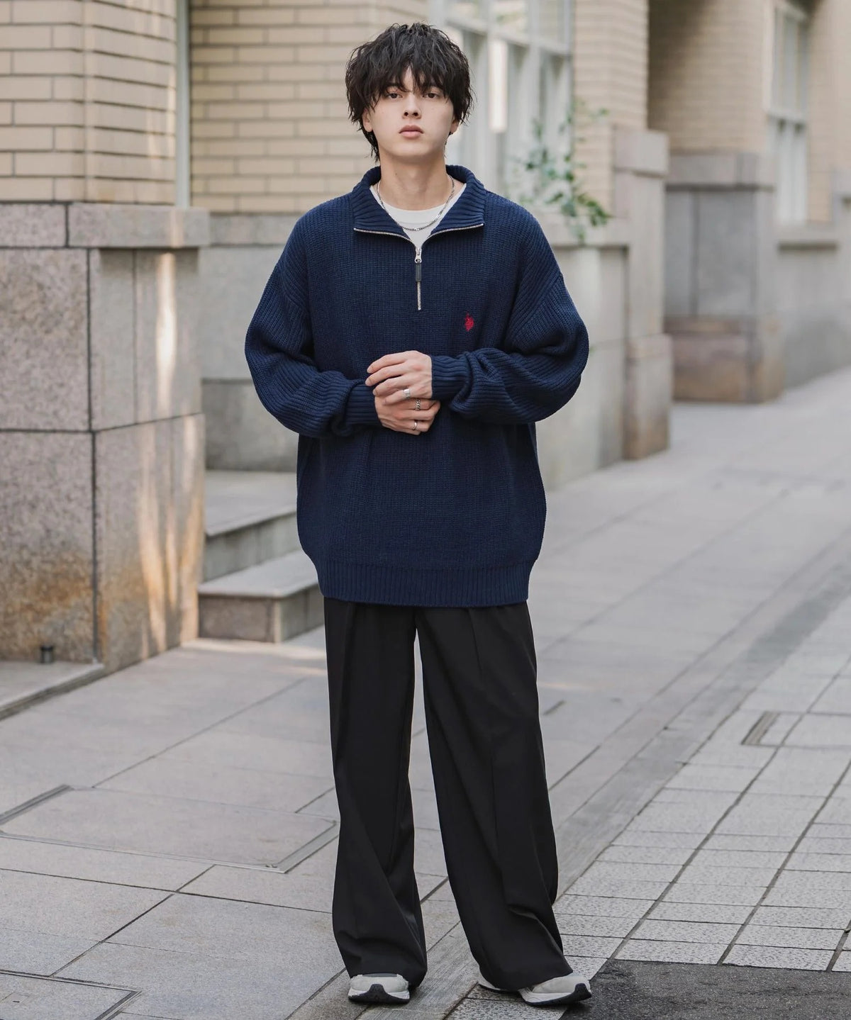 U.S. POLO ASSN.  / 寬鬆畦編刺繡 半拉鍊針織衫（日本聯名限定）