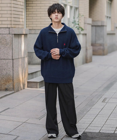 U.S. POLO ASSN.  / 寬鬆畦編刺繡 半拉鍊針織衫（日本聯名限定）