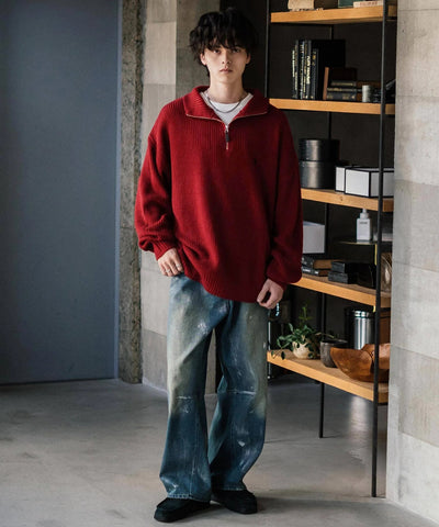 U.S. POLO ASSN.  / 寬鬆畦編刺繡 半拉鍊針織衫（日本聯名限定）