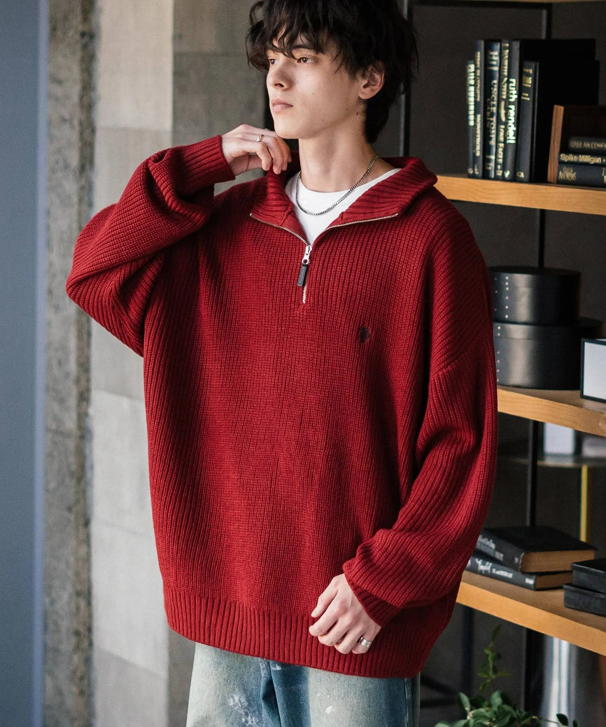 U.S. POLO ASSN.  / 寬鬆畦編刺繡 半拉鍊針織衫（日本聯名限定）