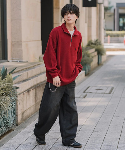 U.S. POLO ASSN.  / 寬鬆畦編刺繡 半拉鍊針織衫（日本聯名限定）