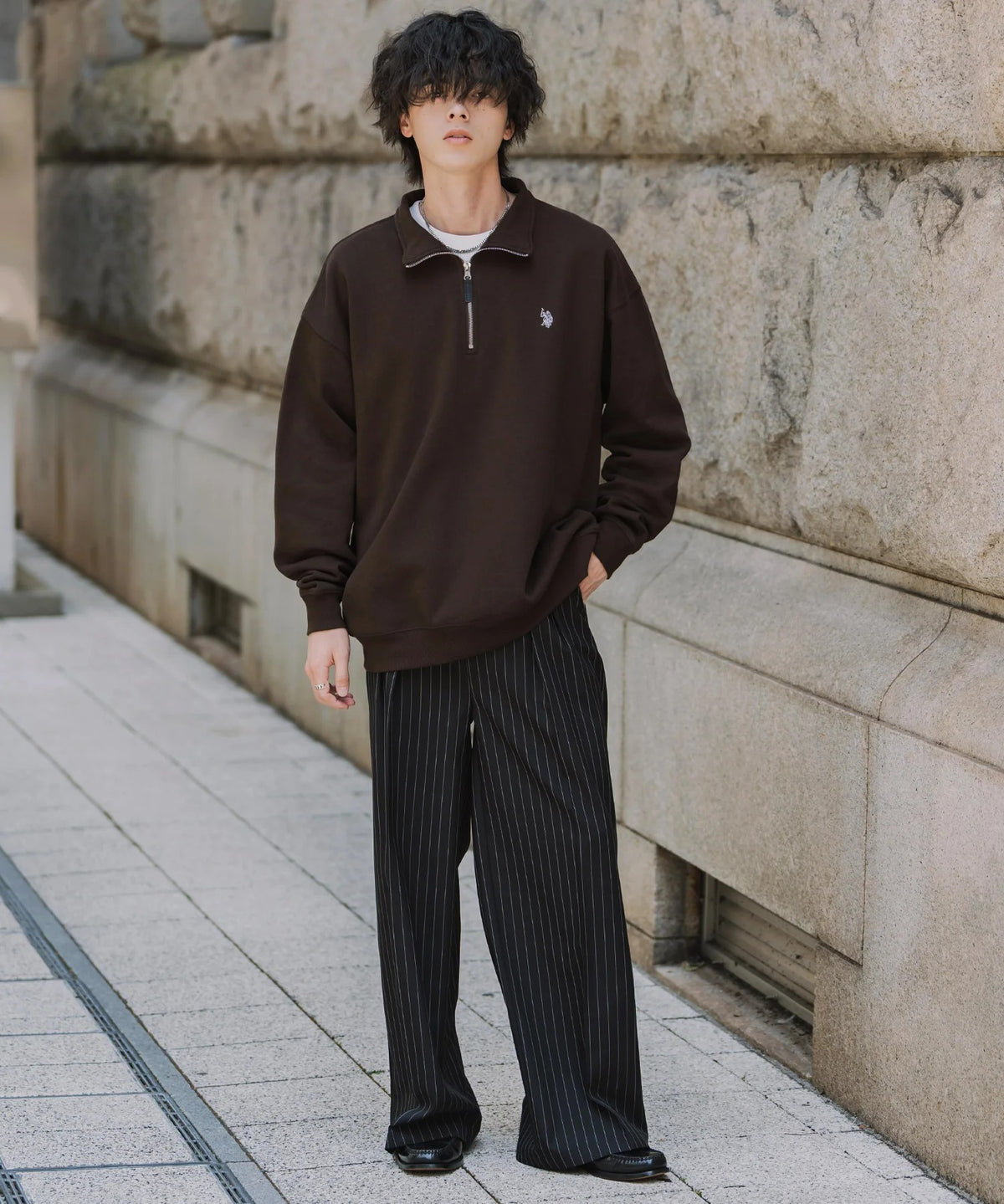 U.S. POLO ASSN. / 寬鬆 刷毛刺繡 半拉鍊開襟衫（日本聯名限定）