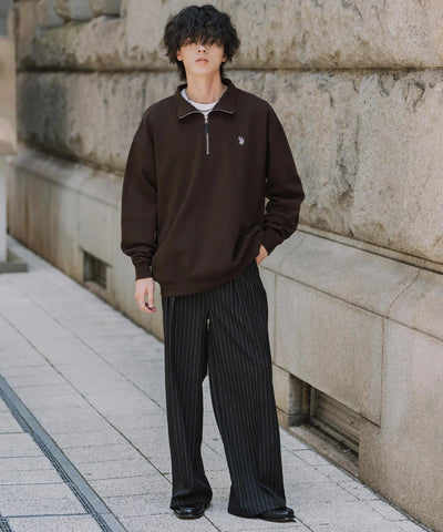 U.S. POLO ASSN. / 寬鬆 刷毛刺繡 半拉鍊開襟衫（日本聯名限定）
