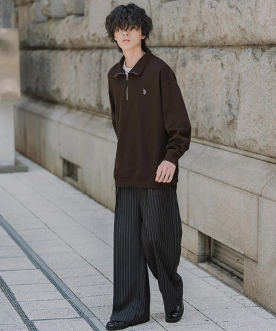 U.S. POLO ASSN. / 寬鬆 刷毛刺繡 半拉鍊開襟衫（日本聯名限定）