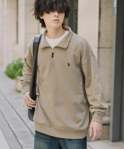 U.S. POLO ASSN. / 寬鬆 刷毛刺繡 半拉鍊開襟衫（日本聯名限定）