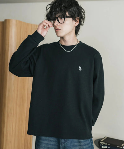 U.S. POLO ASSN. / 刺繡格紋圓領長袖T恤（日本聯名限定）