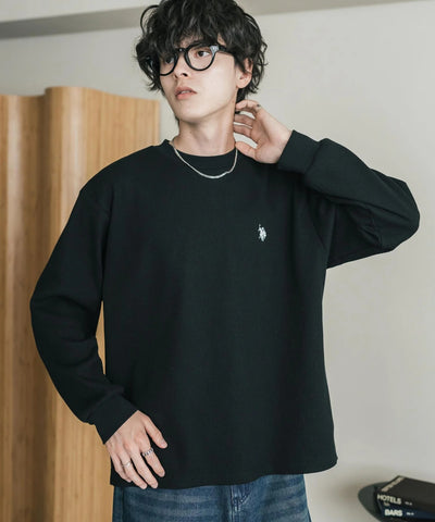 U.S. POLO ASSN. / 刺繡格紋圓領長袖T恤（日本聯名限定）