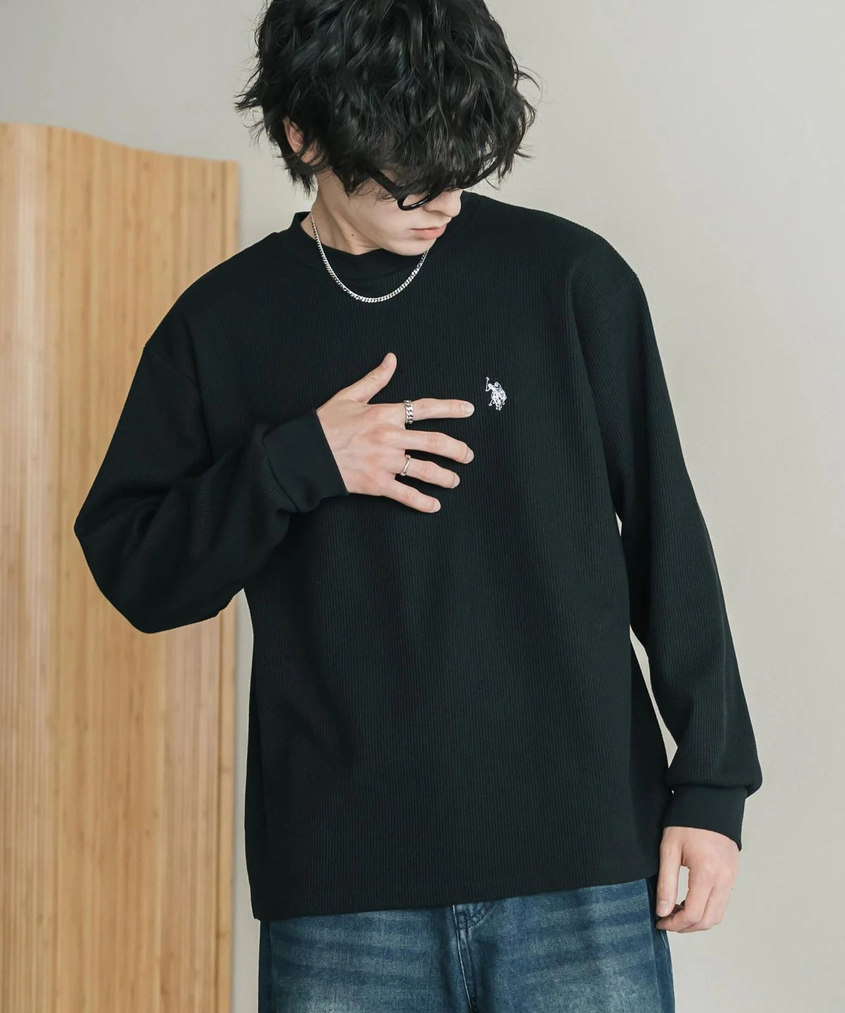 U.S. POLO ASSN. / 刺繡格紋圓領長袖T恤（日本聯名限定）