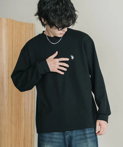 U.S. POLO ASSN. / 刺繡格紋圓領長袖T恤（日本聯名限定）