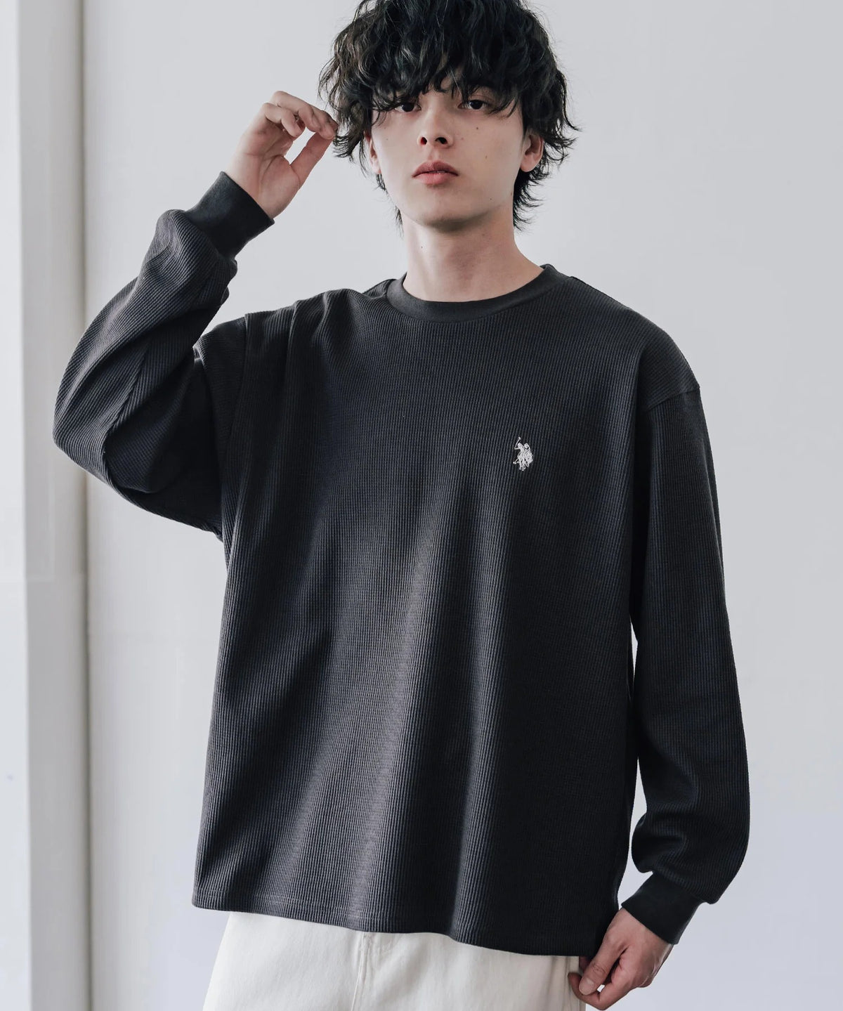 U.S. POLO ASSN. / 刺繡格紋圓領長袖T恤（日本聯名限定）
