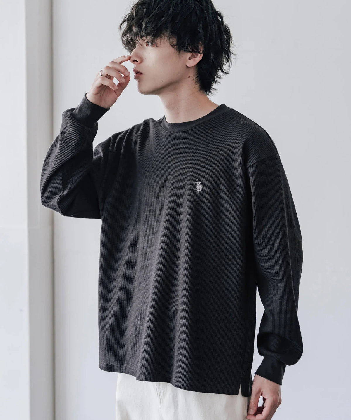 U.S. POLO ASSN. / 刺繡格紋圓領長袖T恤（日本聯名限定）