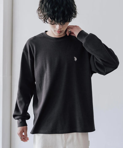 U.S. POLO ASSN. / 刺繡格紋圓領長袖T恤（日本聯名限定）