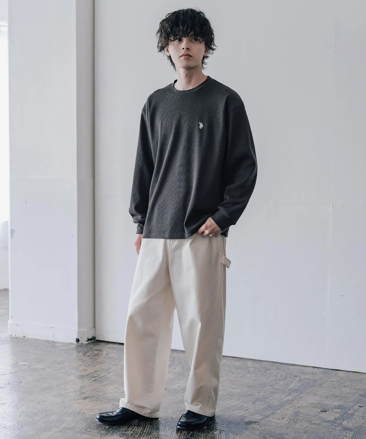 U.S. POLO ASSN. / 刺繡格紋圓領長袖T恤（日本聯名限定）