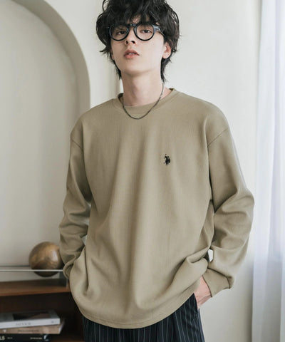 U.S. POLO ASSN. / 刺繡格紋圓領長袖T恤（日本聯名限定）