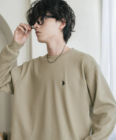 U.S. POLO ASSN. / 刺繡格紋圓領長袖T恤（日本聯名限定）