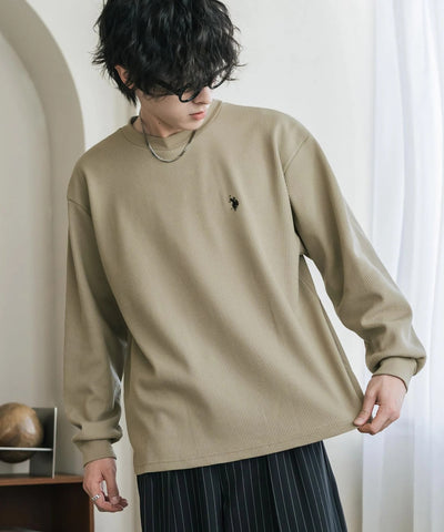 U.S. POLO ASSN. / 刺繡格紋圓領長袖T恤（日本聯名限定）