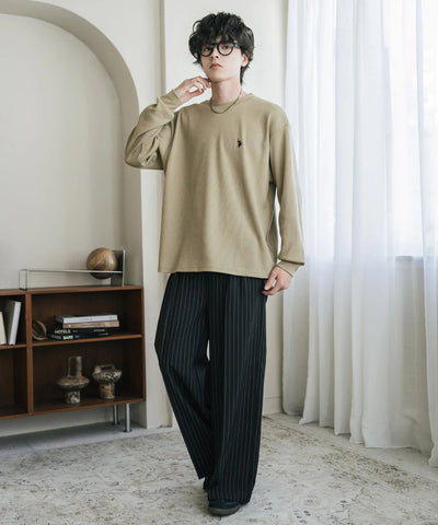 U.S. POLO ASSN. / 刺繡格紋圓領長袖T恤（日本聯名限定）