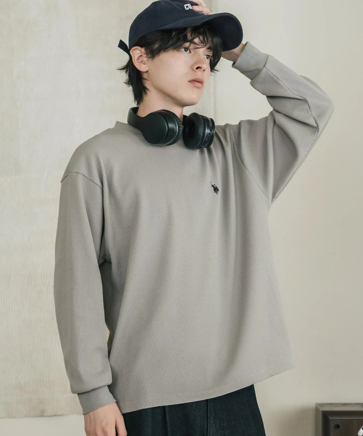 U.S. POLO ASSN. / 刺繡格紋圓領長袖T恤（日本聯名限定）