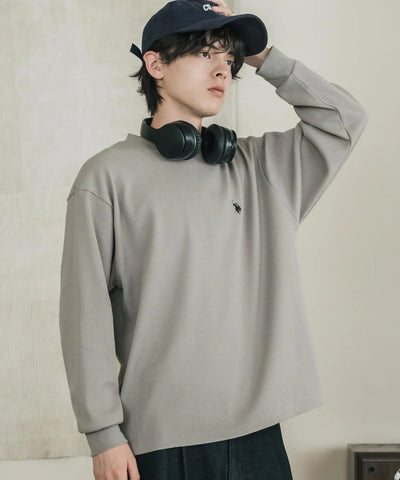 U.S. POLO ASSN. / 刺繡格紋圓領長袖T恤（日本聯名限定）