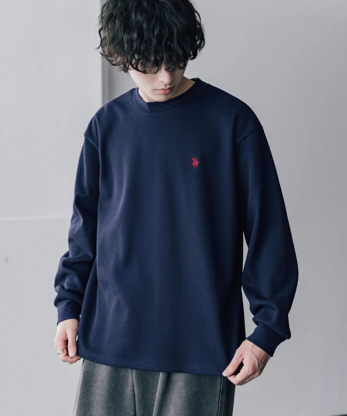 U.S. POLO ASSN. / 刺繡格紋圓領長袖T恤（日本聯名限定）