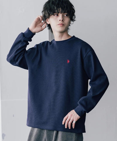 U.S. POLO ASSN. / 刺繡格紋圓領長袖T恤（日本聯名限定）