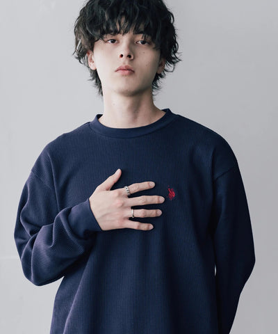 U.S. POLO ASSN. / 刺繡格紋圓領長袖T恤（日本聯名限定）