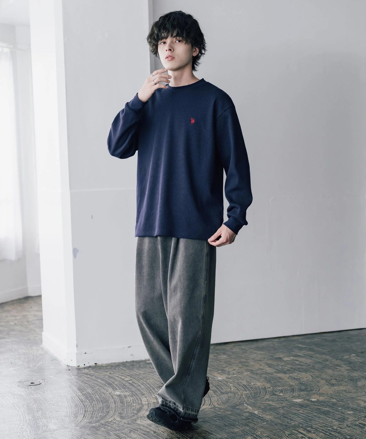 U.S. POLO ASSN. / 刺繡格紋圓領長袖T恤（日本聯名限定）