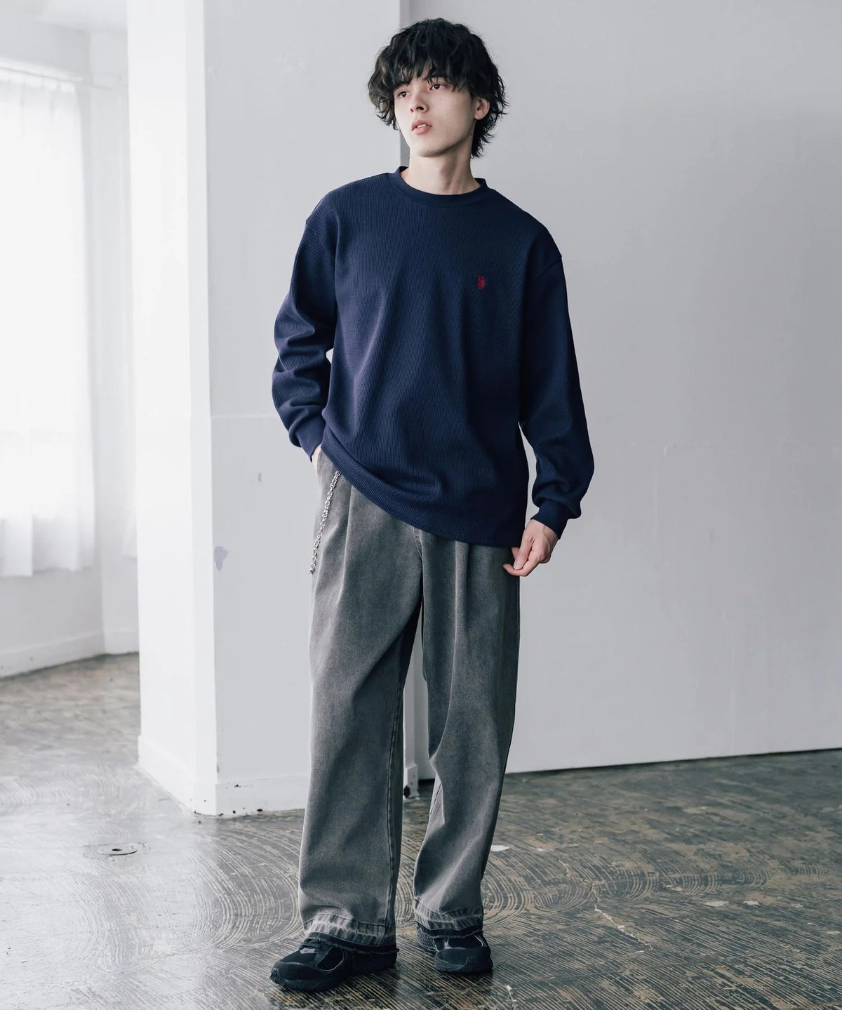 U.S. POLO ASSN. / 刺繡格紋圓領長袖T恤（日本聯名限定）