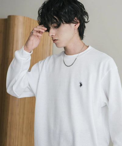 U.S. POLO ASSN. / 刺繡格紋圓領長袖T恤（日本聯名限定）