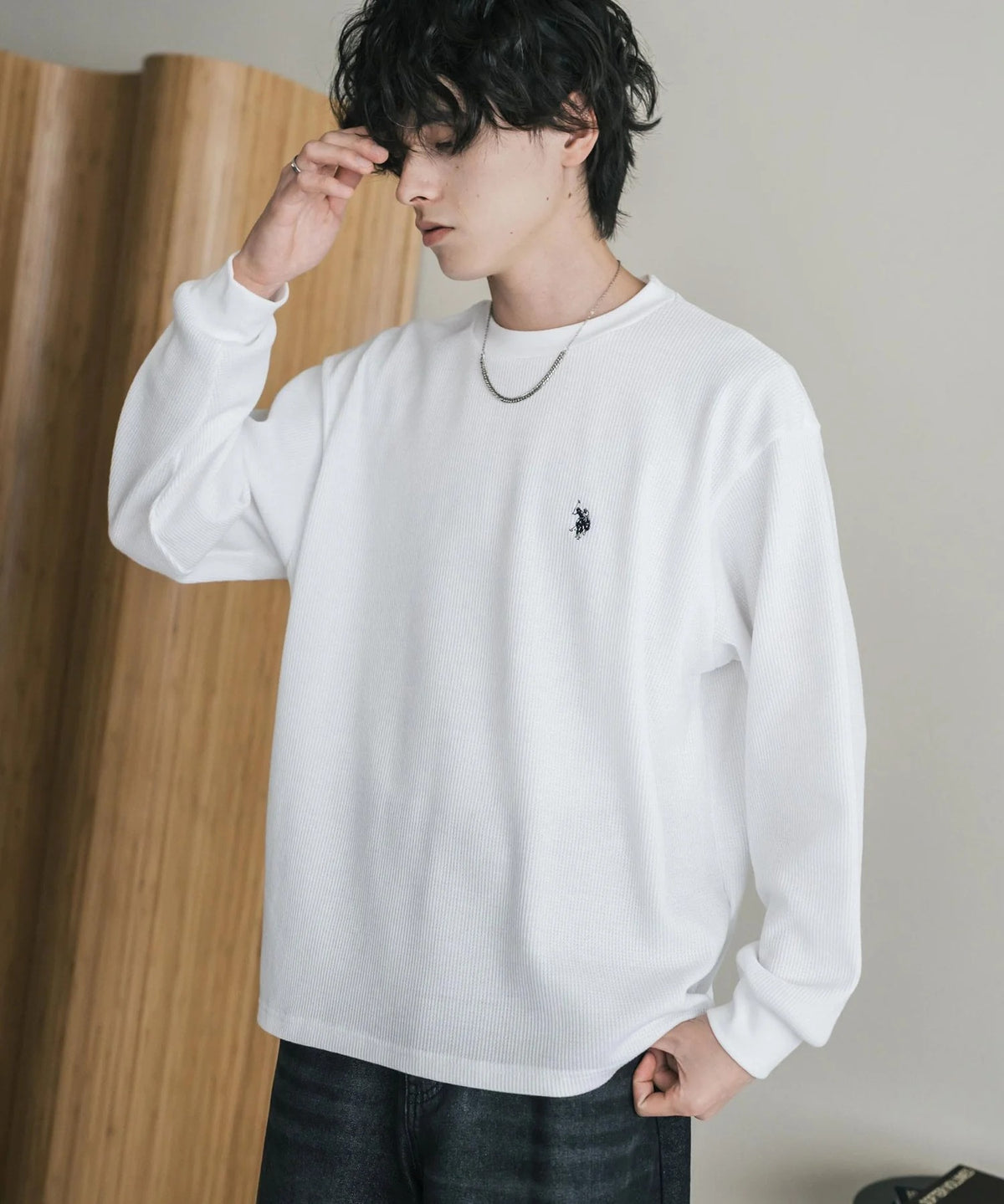 U.S. POLO ASSN. / 刺繡格紋圓領長袖T恤（日本聯名限定）